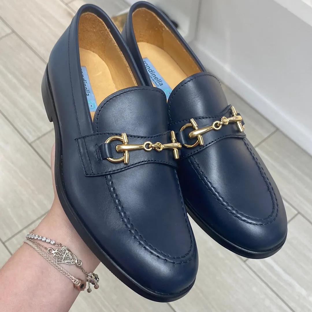 Rondinella Navy Leather Buckle Dress Shoe