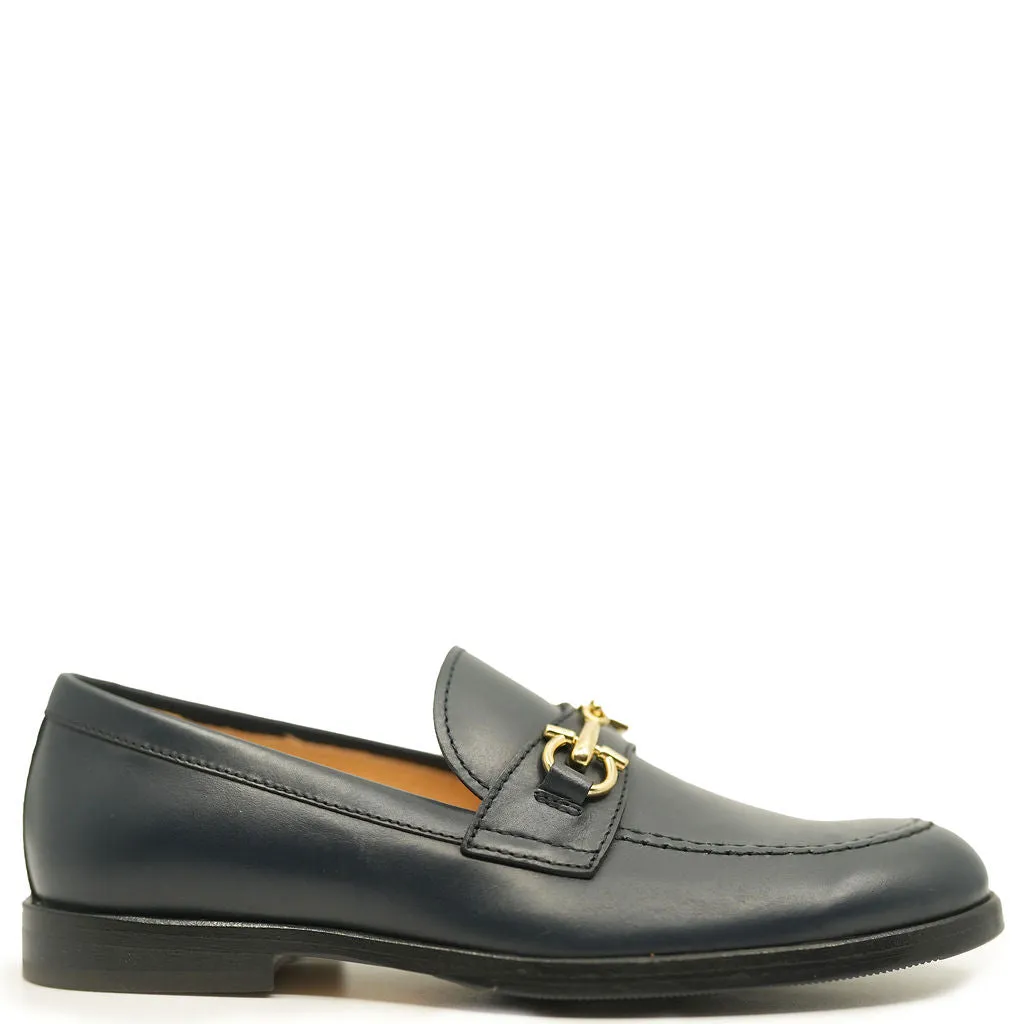 Rondinella Navy Leather Buckle Dress Shoe