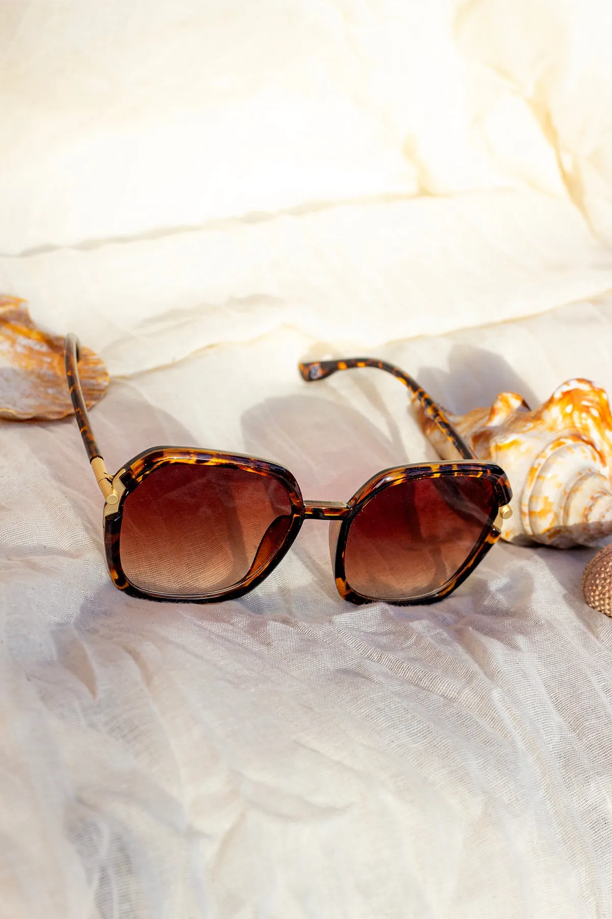 Rounded Square Screw Detail Side Arm Sunglasses