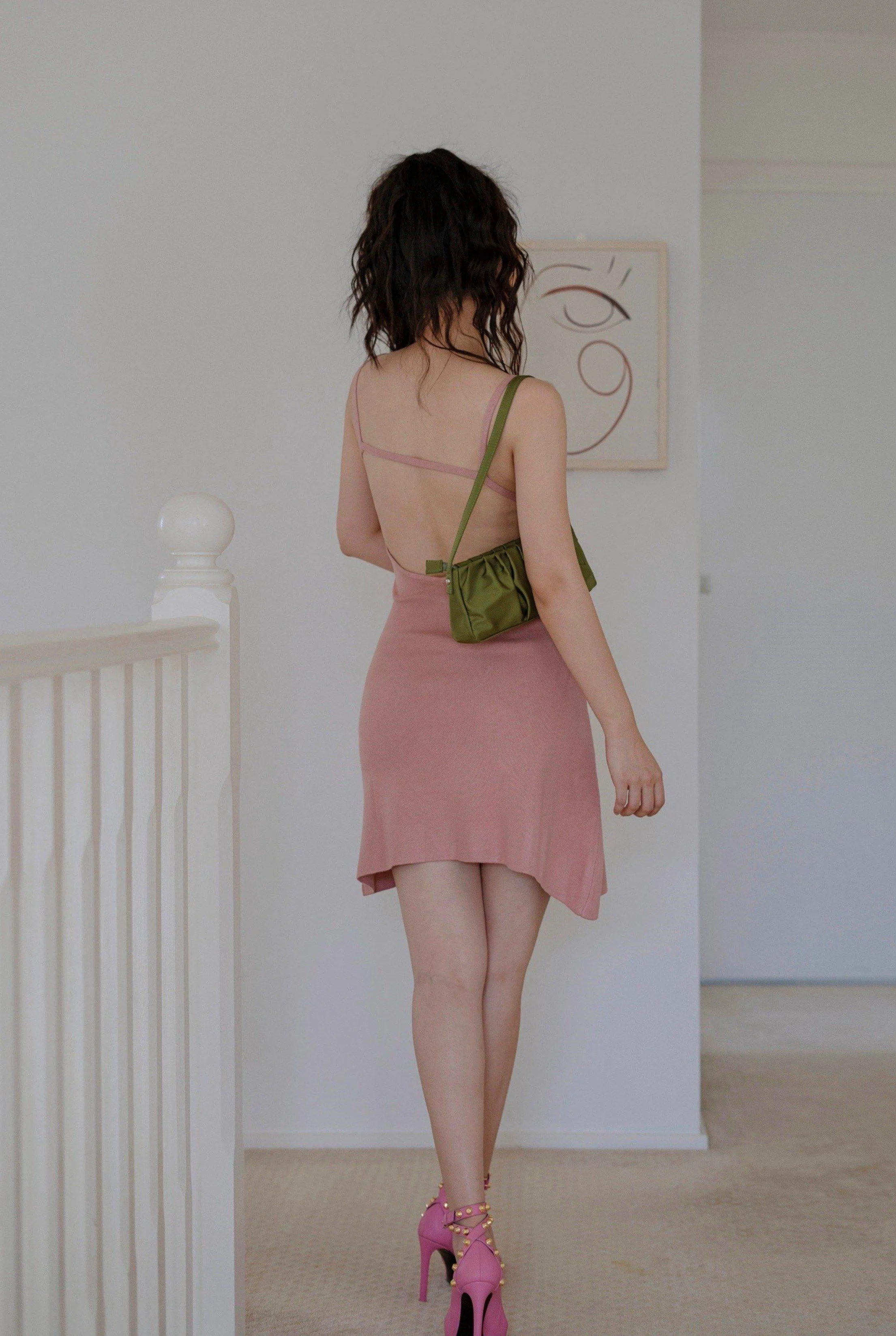 Sexy Back Stretch-Knit Mini Dress - Pink
