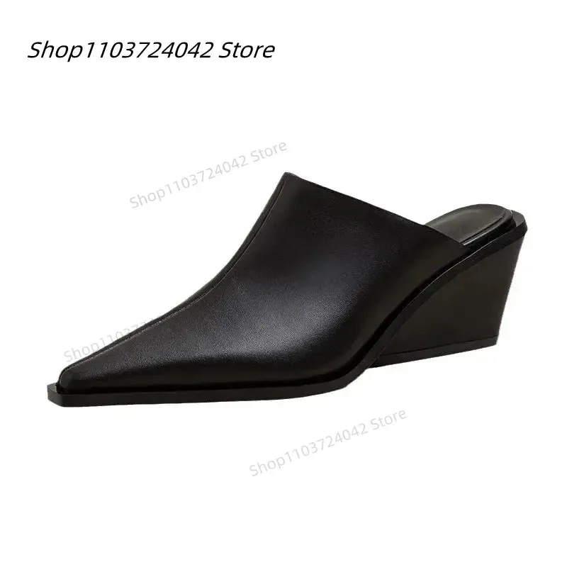 Shoes Woman's Slippers Loafers Luxury Slides Female Mule Cover Toe Square heel On A Wedge Heeled Mules Low 2024 Designer Block
