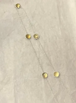 Silver Chain Linked Rounded Faceted Citrine Necklace