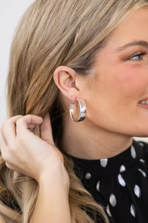 Silver Wide Rounded Hoop Earrings