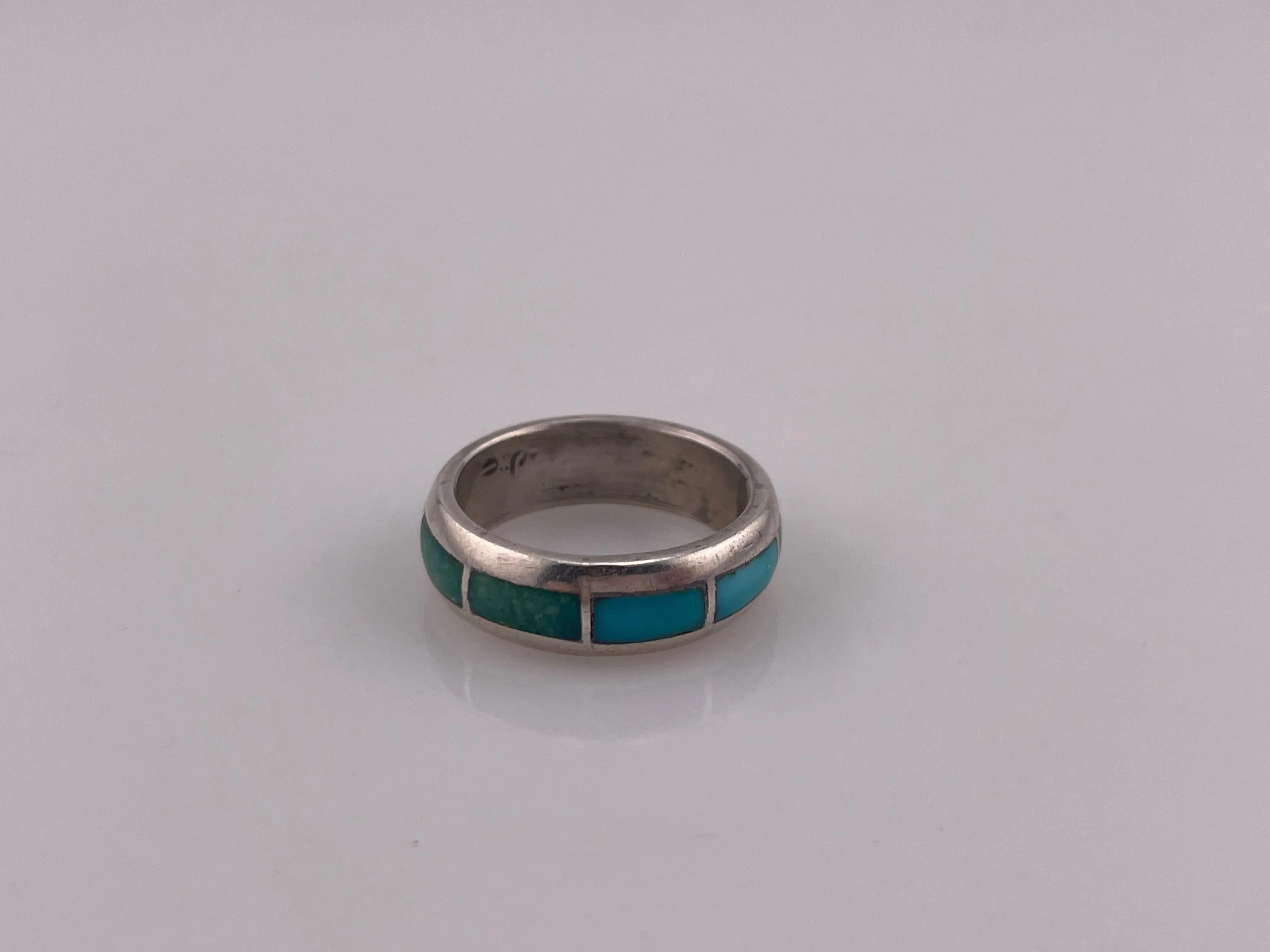 size 5.75 sterling silver turquoise inlay rounded band ring