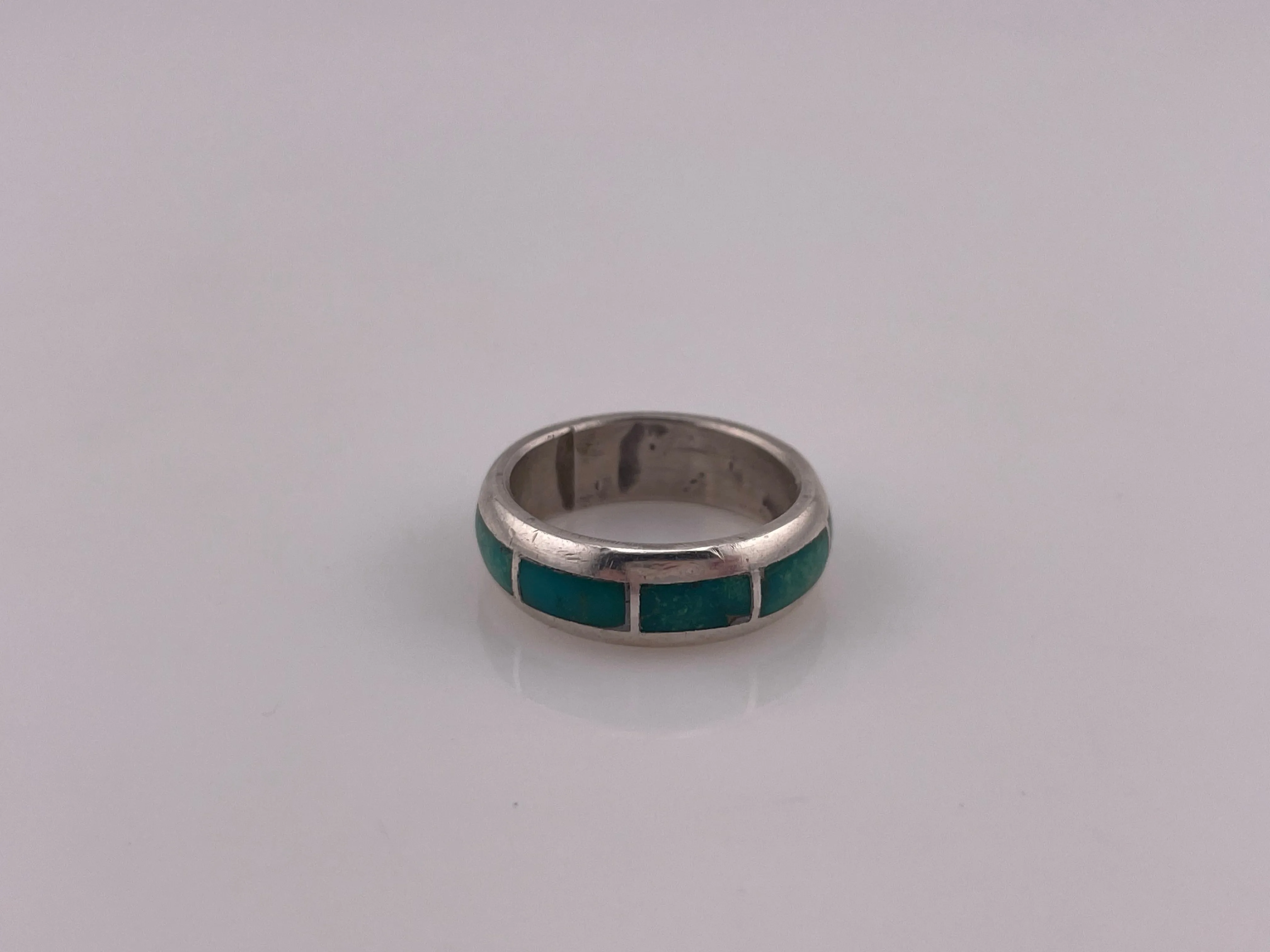 size 5.75 sterling silver turquoise inlay rounded band ring