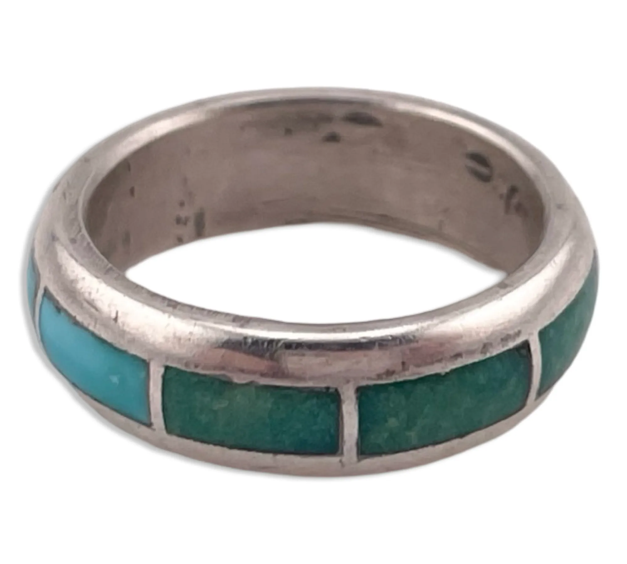 size 5.75 sterling silver turquoise inlay rounded band ring