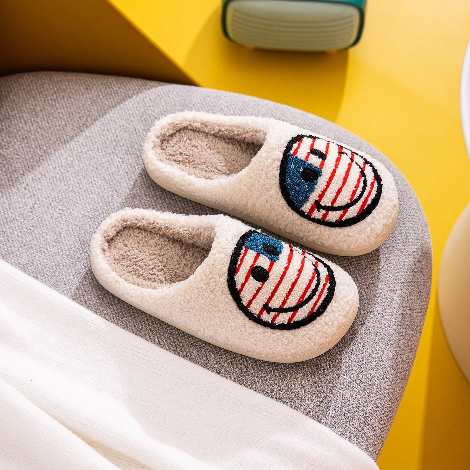 Smiley Face US Flag Slippers