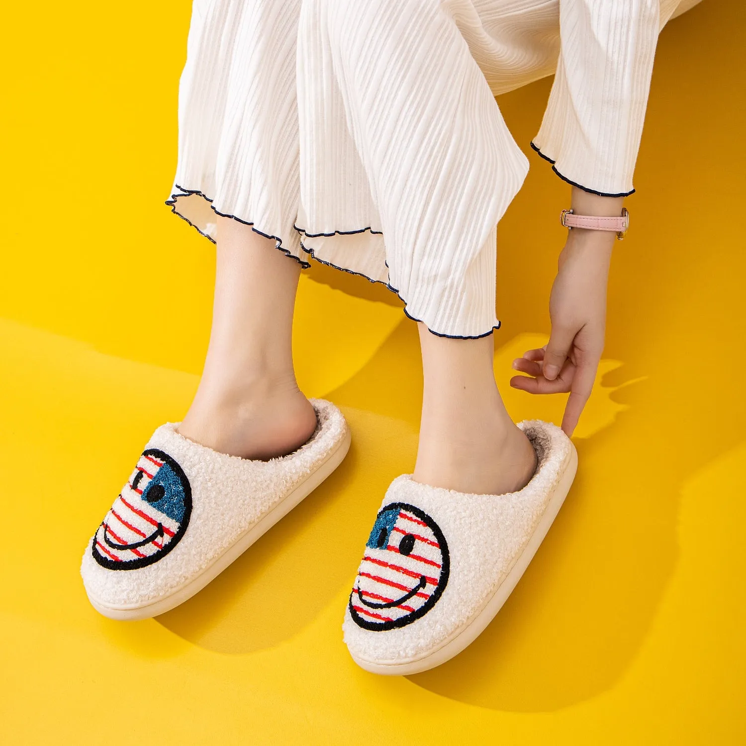 Smiley Face US Flag Slippers