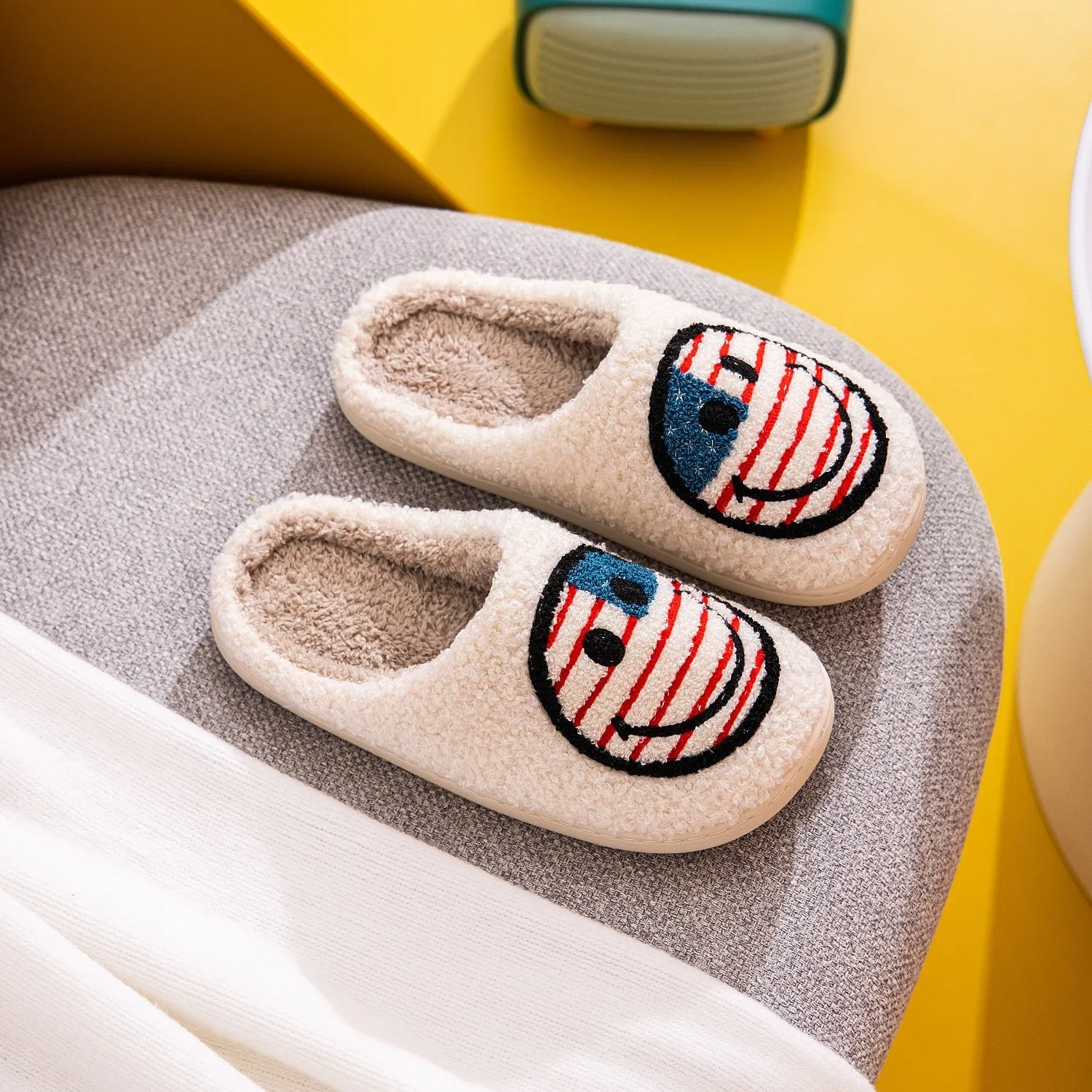 Smiley Face US Flag Slippers