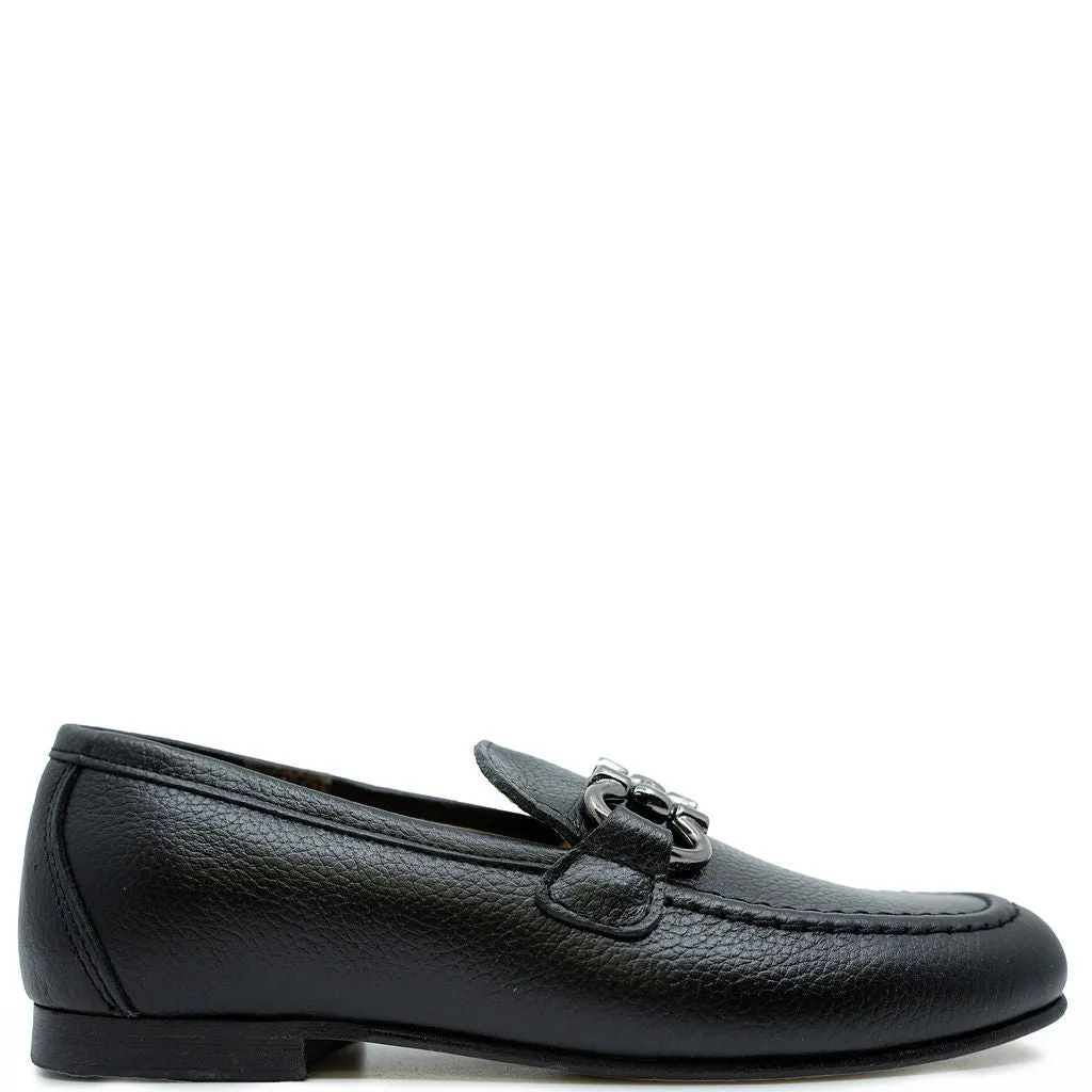 Spain Co Black Pebbled Leather Buckle Dress Shoe