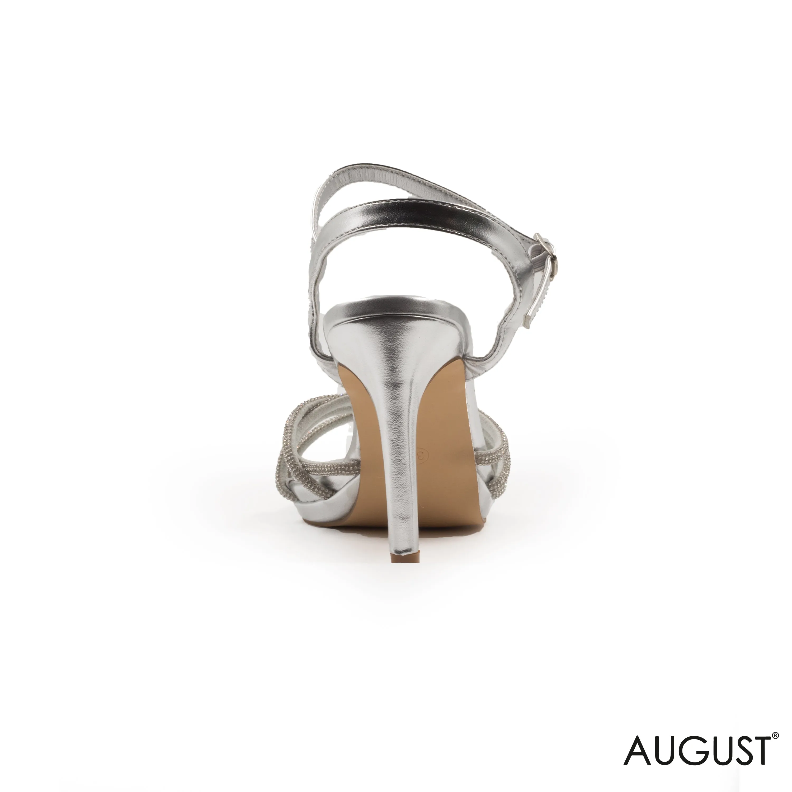 SPARKLY SILVER LEATHER HEELED SANDAL WITH BUCKLE