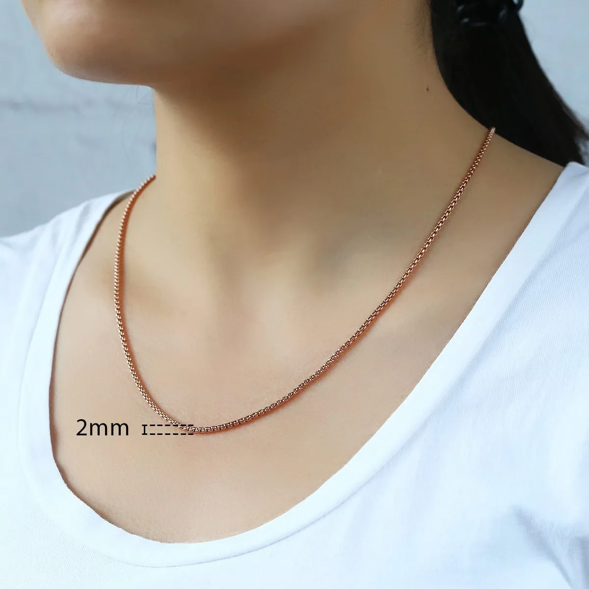 Stainless Steel Rounded Box Link Chain Necklace