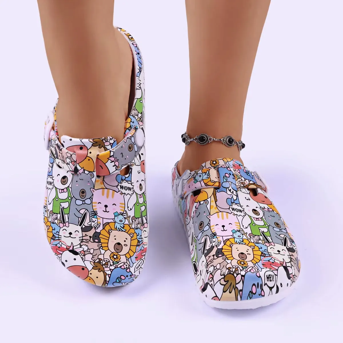 Stylish Flat Sandals Soft Insoles Adjustable Strap Easy-On Comfortable Clog Shoes for Women