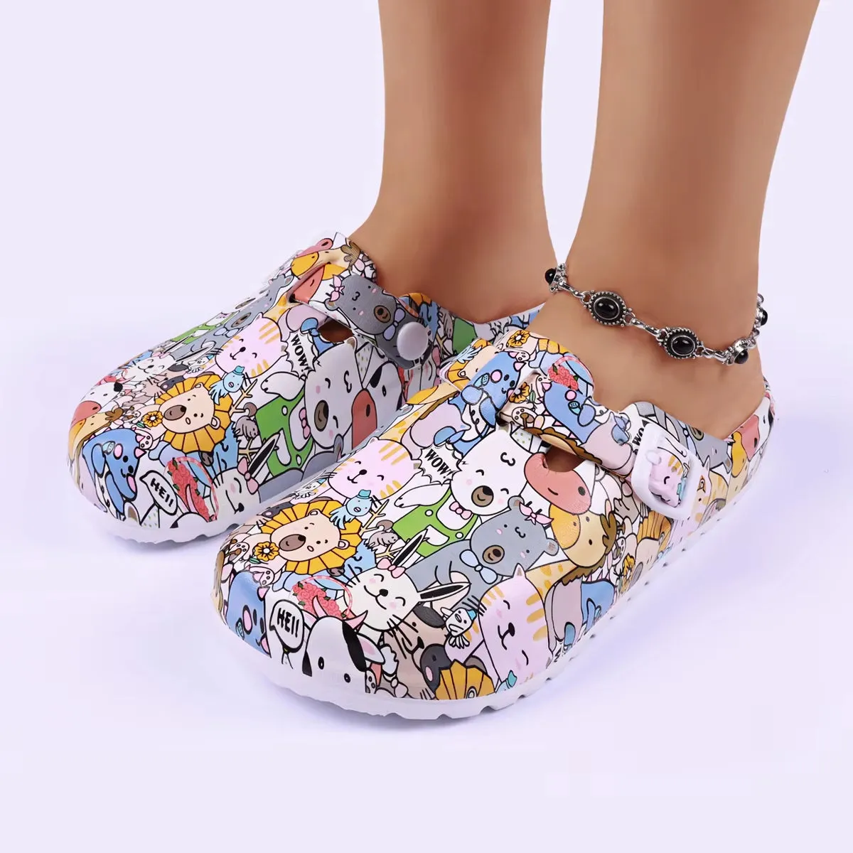 Stylish Flat Sandals Soft Insoles Adjustable Strap Easy-On Comfortable Clog Shoes for Women