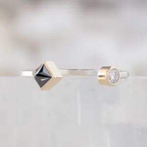 The Open Cuff Black   White Diamond Ring | Sterling Silver