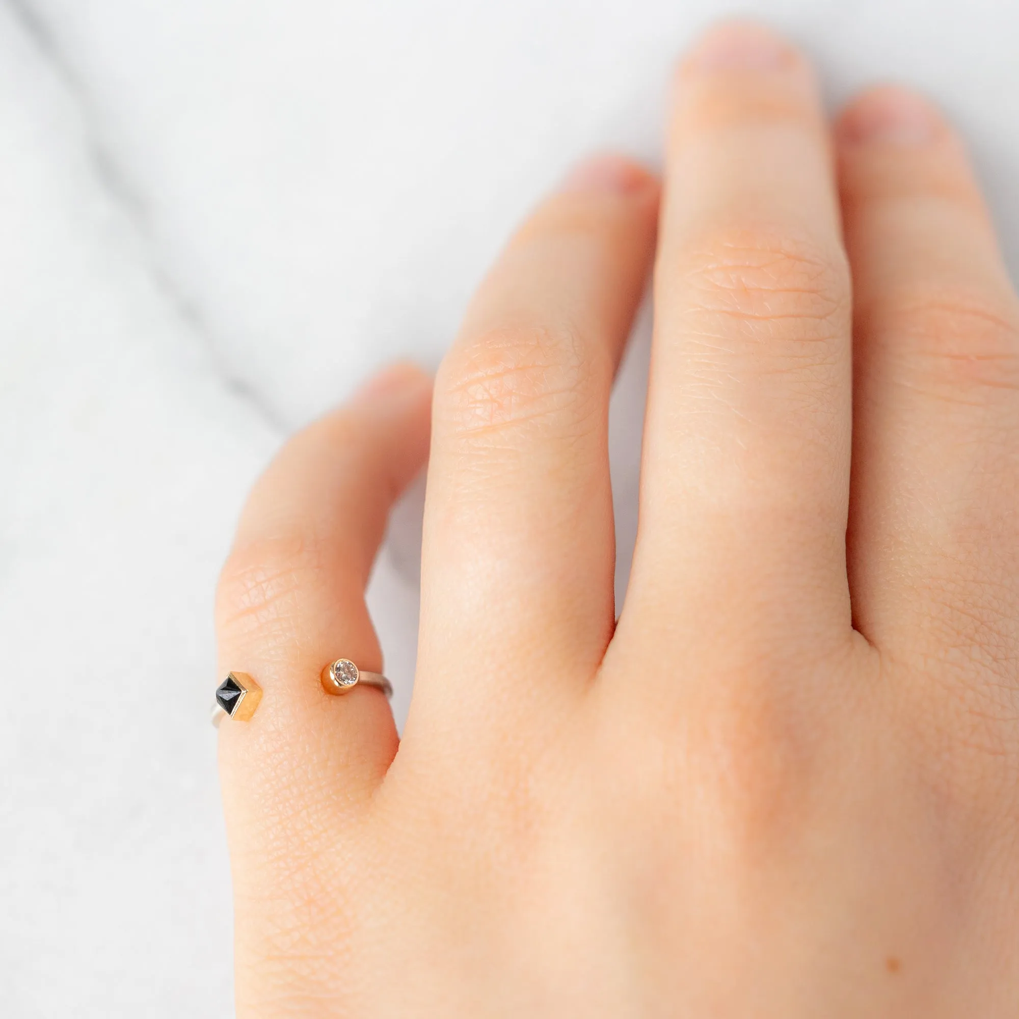 The Open Cuff Black   White Diamond Ring | Sterling Silver