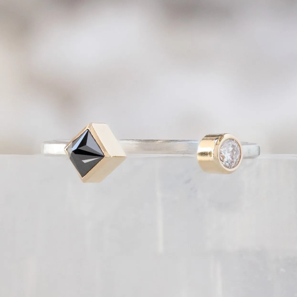 The Open Cuff Black   White Diamond Ring | Sterling Silver