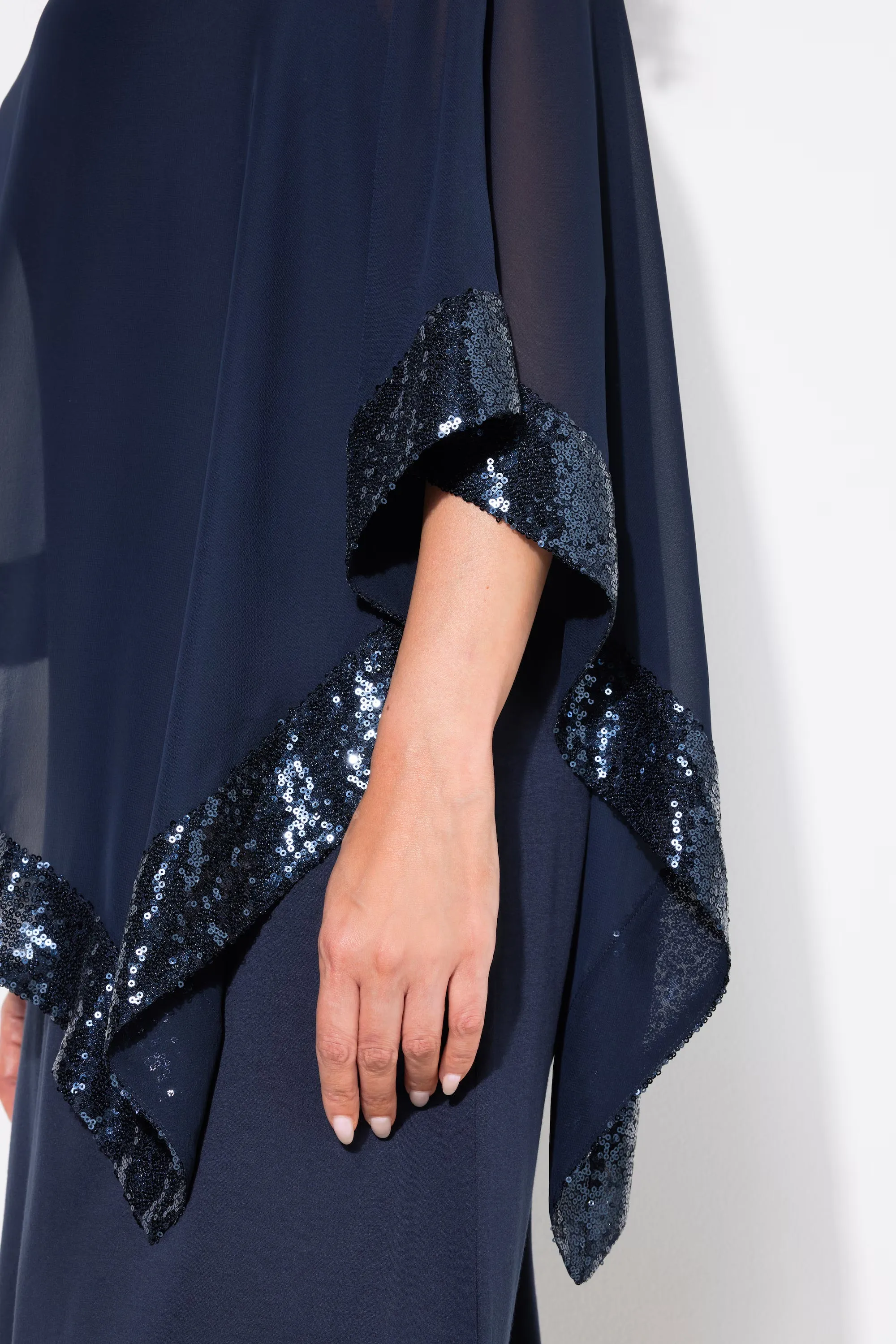 Ulla Popken Chiffon Cape Dress in Navy