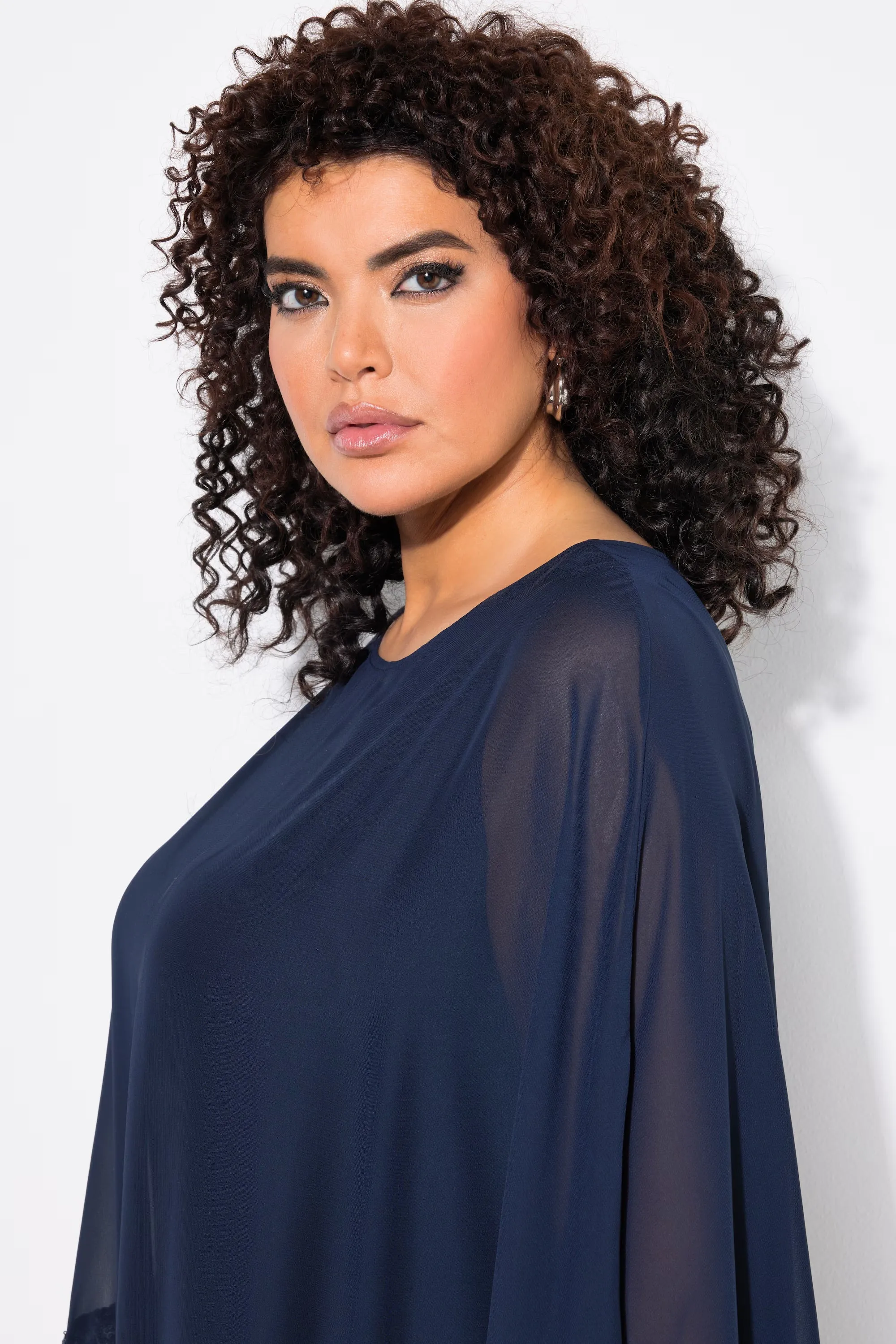 Ulla Popken Chiffon Cape Dress in Navy
