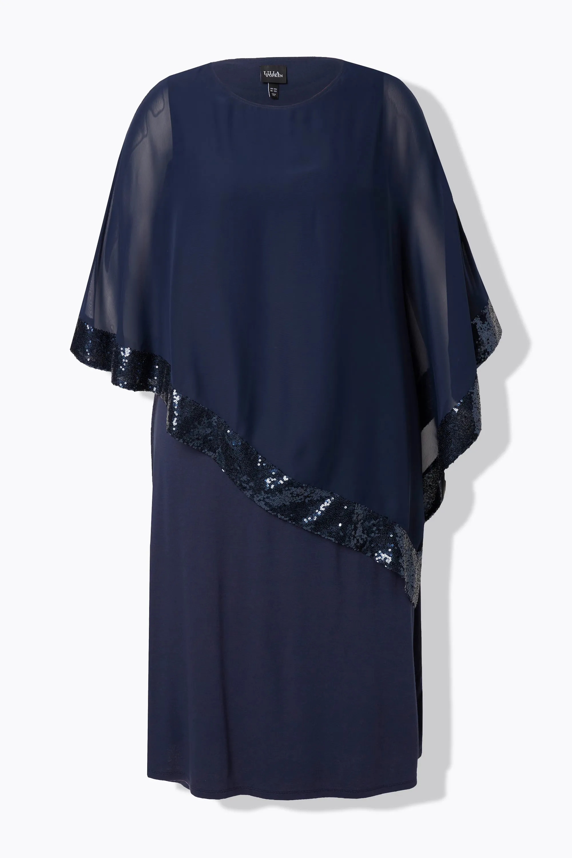 Ulla Popken Chiffon Cape Dress in Navy