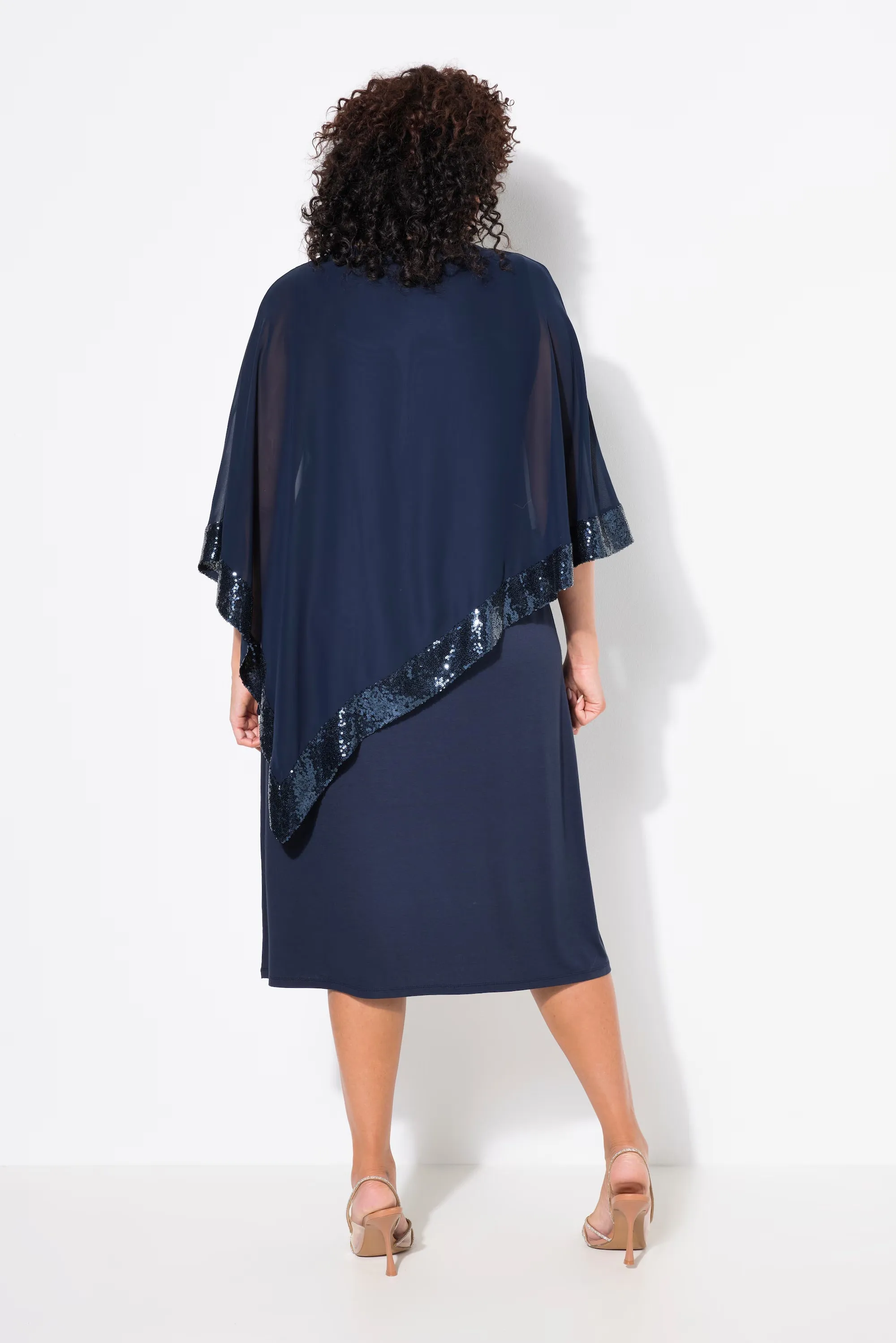 Ulla Popken Chiffon Cape Dress in Navy