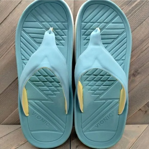 Vionic Rejuvenate Recovery Sandals Mens Size‎ 10.5 Green White Comfort Cushioned
