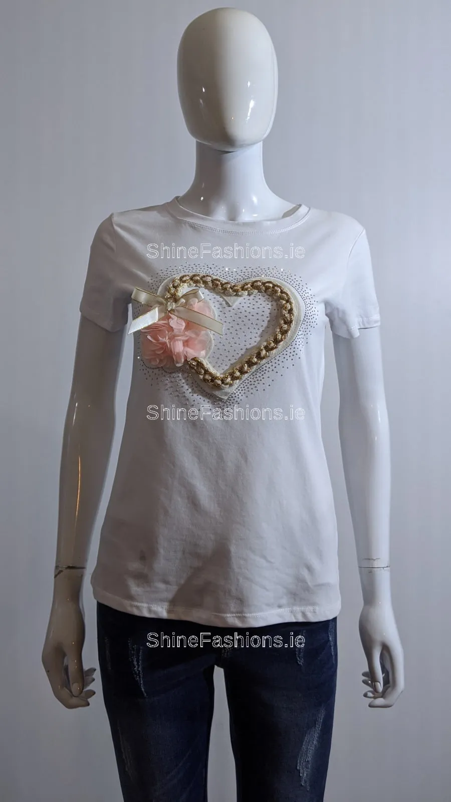 White Love Heart Design Top