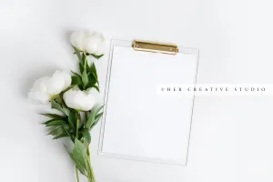 White Peonies and Clipboard Landscape