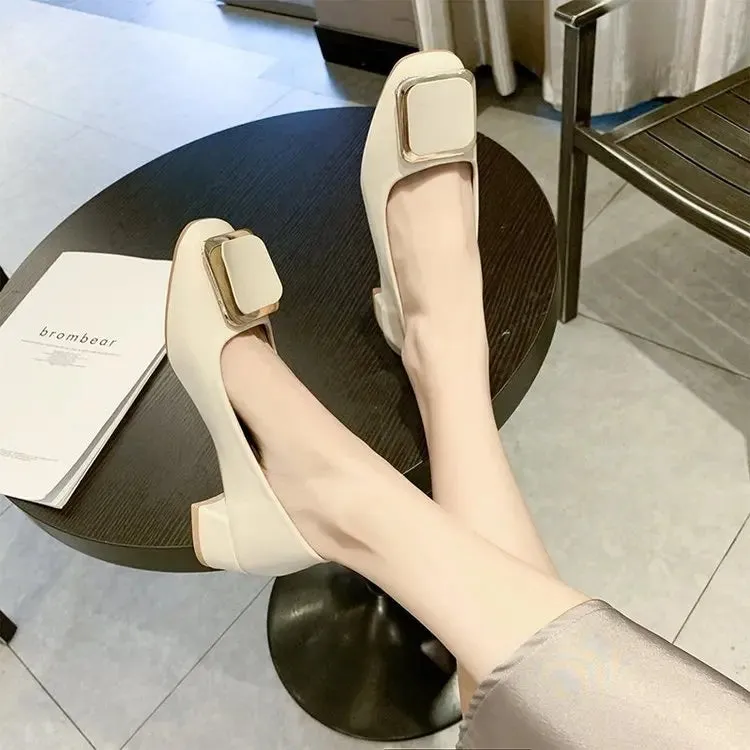 Women Ballerinas Square Toe Slip on Ballet Low Heel 2024 Women Loafers Leather Ladies Casual Women Shoes