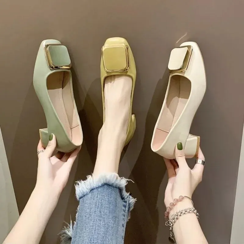 Women Ballerinas Square Toe Slip on Ballet Low Heel 2024 Women Loafers Leather Ladies Casual Women Shoes