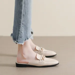 Women Retro Flat Low Heel Slippers Mules