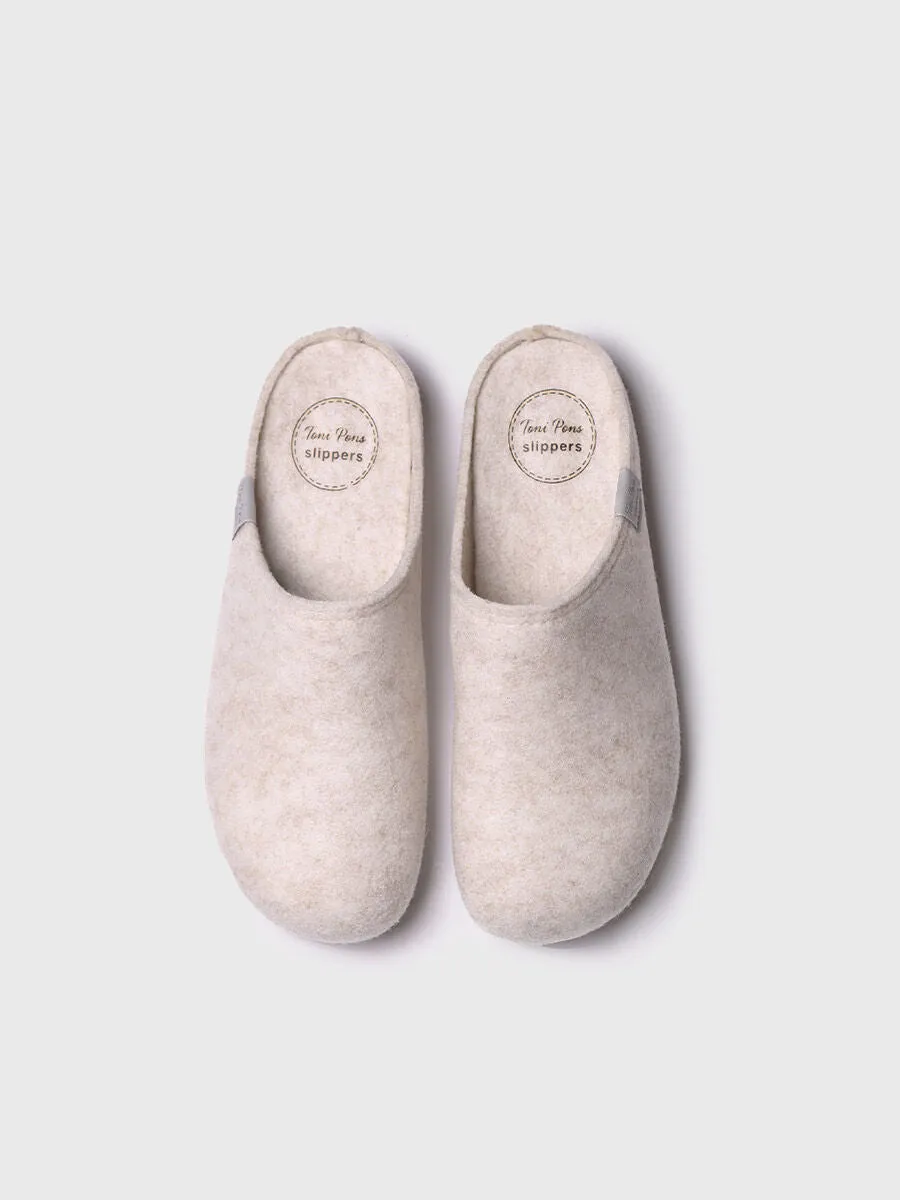 Women's clog-style shoe made from recycled felt in Raw - MONA-FR