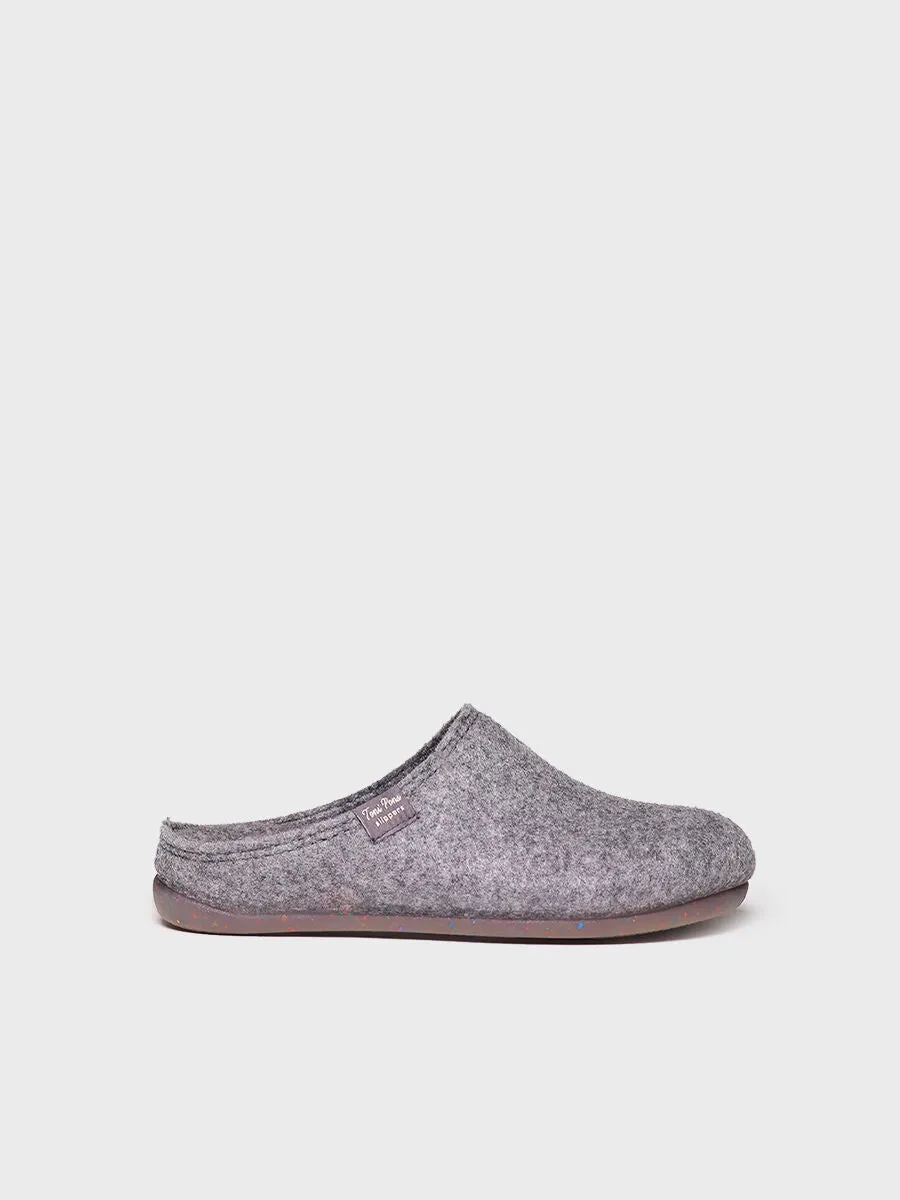 Women's clog-style slipper made from recycled felt in Grey - MONA-FR