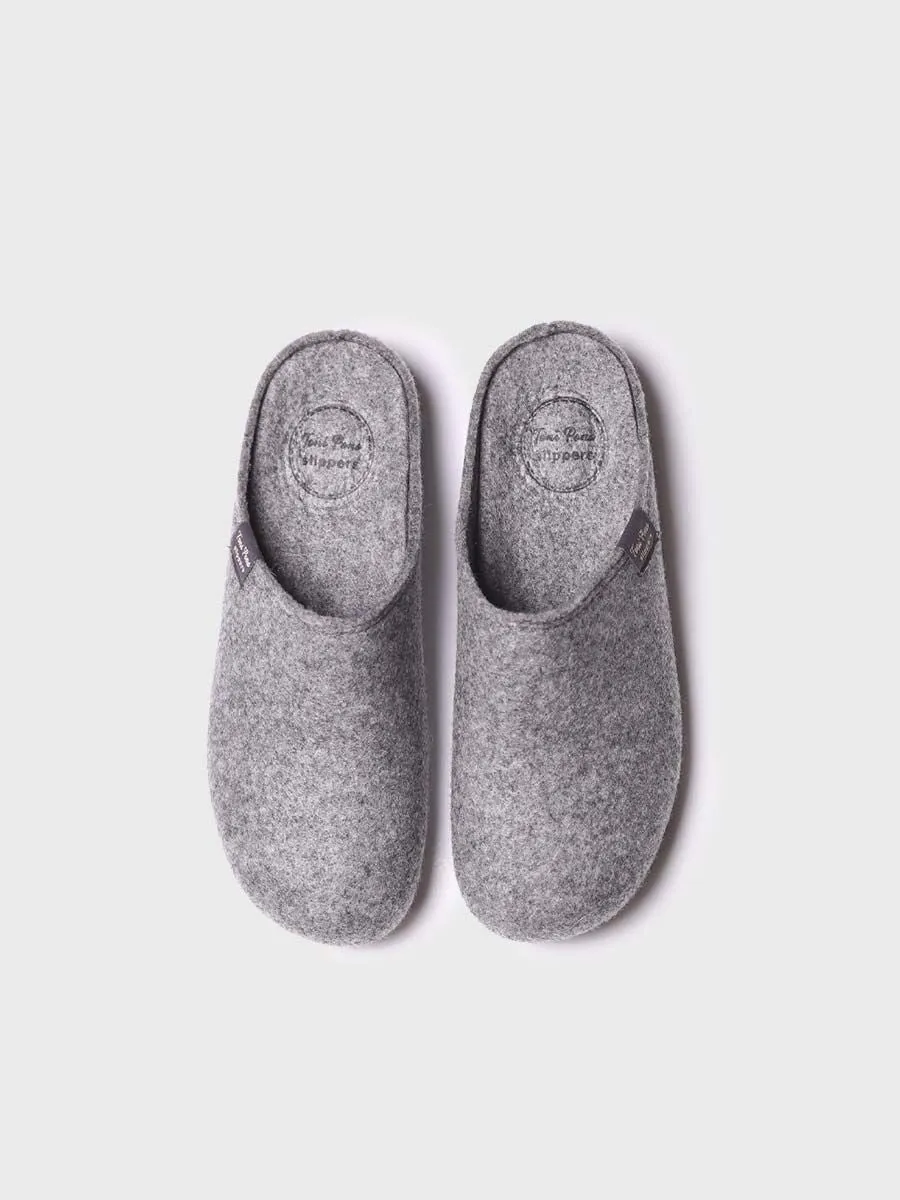 Women's clog-style slipper made from recycled felt in Grey - MONA-FR