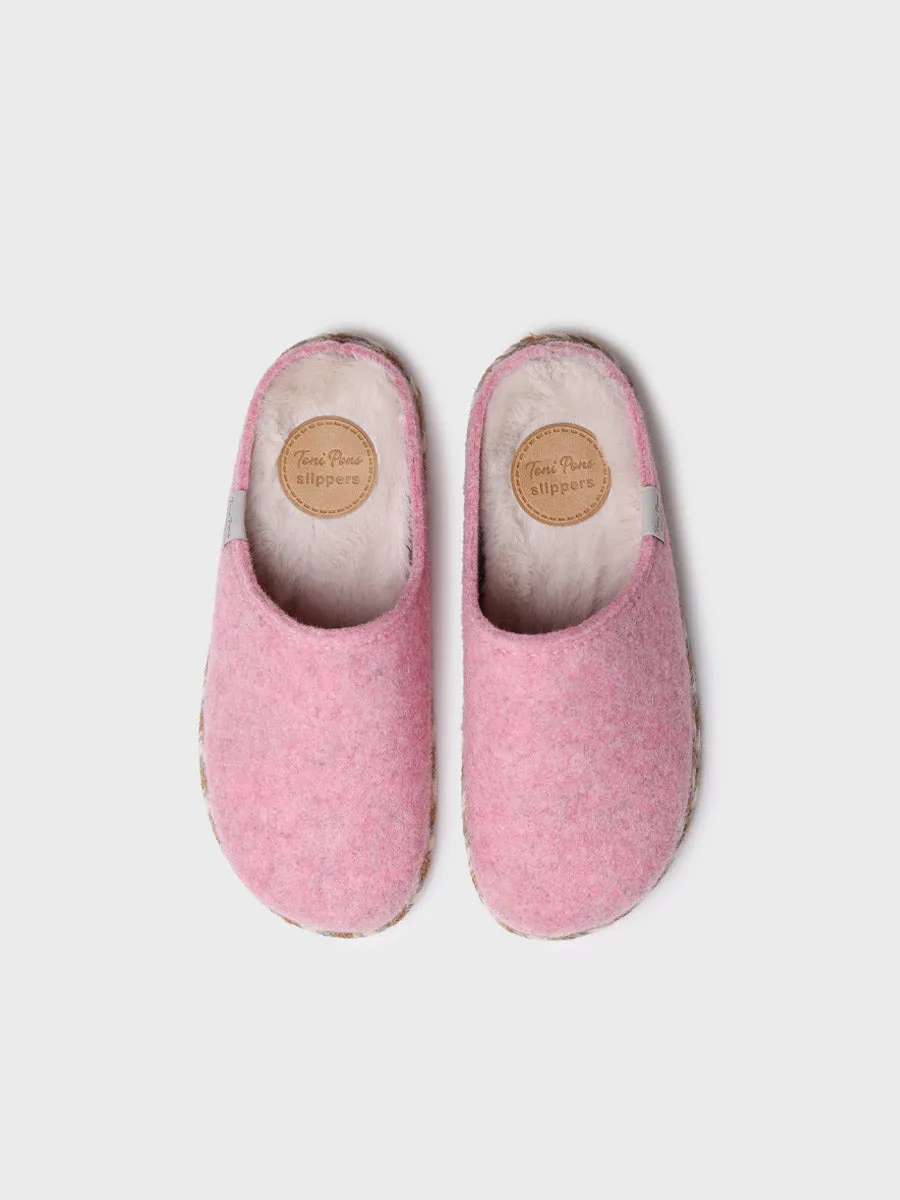 Women's slippers in felt in Pink - DELI-FP